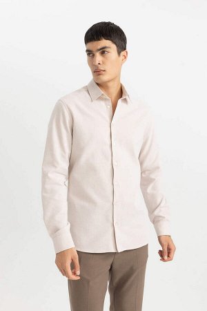 Рубашка узкого кроя с воротником-поло и сотовой текстурой с длинными рукавами