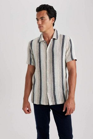 Полосатая хлопковая рубашка обычного кроя с короткими рукавами