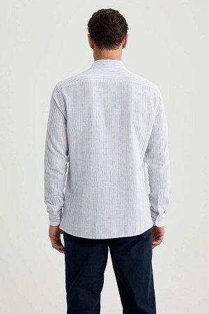 Рубашка с длинными рукавами и воротником-поло Modern Fit из смесового льна
