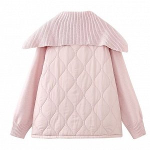 Стеганая весенне-осенняя куртка с матросским воротником и трикотажными элементами, розовый