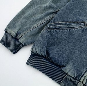 Женская джинсовая куртка-бомбер свободного кроя, синий