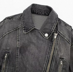 Женская джинсовая куртка укороченная, темно-серый