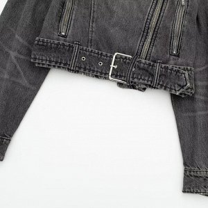 Женская джинсовая куртка укороченная, темно-серый
