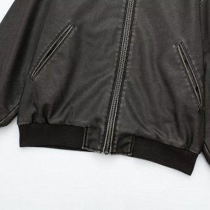 Женская кожаная куртка-бомбер свободного кроя, темно-серый
