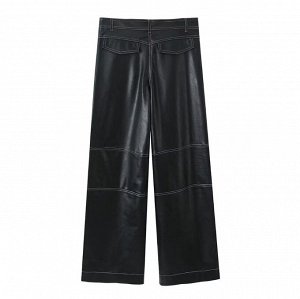 Женские прямые кожаные брюки, утепленные флисом, черный