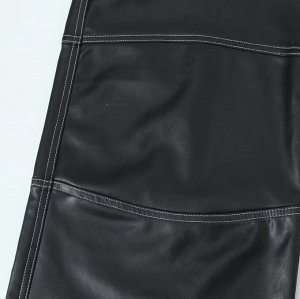 Женские прямые кожаные брюки, утепленные флисом, черный