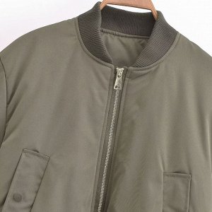 Весенне-осенняя укороченная куртка-бомбер, оливковый