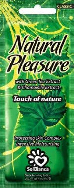 Крем для загара в солярии “Natural Pleasure” с экстрактом зеленого чая и экстрактом ромашки, 15 мл
