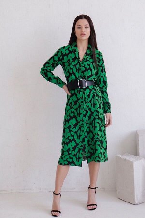 Платье-рубашка с английским воротником чёрно-зелёное