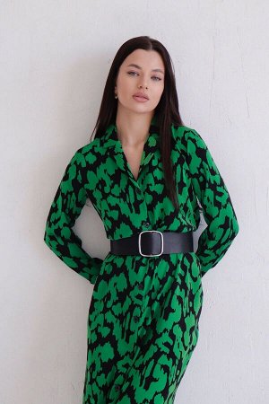 Платье-рубашка с английским воротником чёрно-зелёное