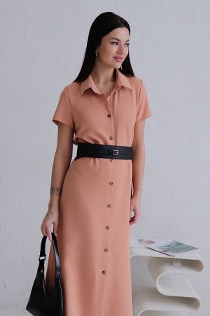Платье-рубашка удлинённое персиковое
