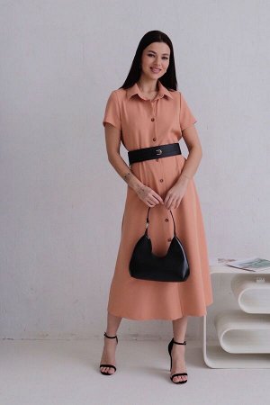 Платье-рубашка удлинённое персиковое