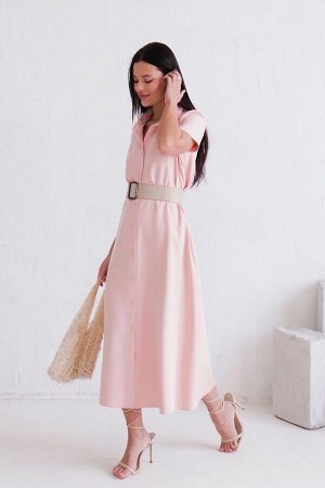 Платье-рубашка удлинённое нежно-розовое