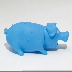 Игрушка пищащая "Весёлая свинья" для собак, хрюкающая, 19 см, голубая 7121460
