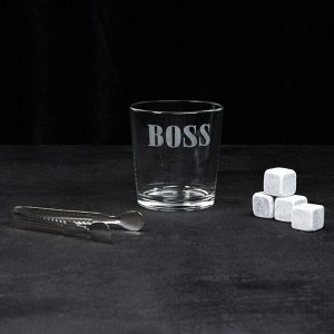 Набор «Босс», стакан стеклянный 250 мл, камни для виски, щипцы