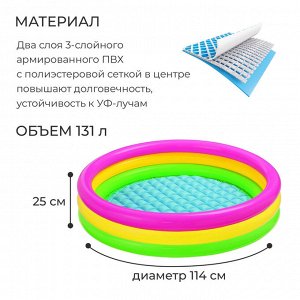 Бассейн надувной «Радуга», с надувным дном, 114 х 25 см, от 2 лет, 57412NP INTEX
