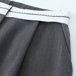 Классические брюки с контрастным поясом, серый