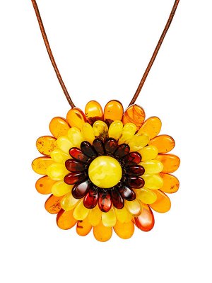 Ожерелье с подвеской-брошью на шнурке «Хризантема разноцветная»