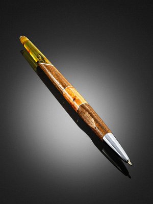 Ручка авторской работы из дерева разных пород и балтийского янтаря «Олливандер»