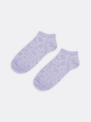 Носки женские укороченные в фиолетовом оттенке с рисунком цветов (1 упаковка по 5 пар)