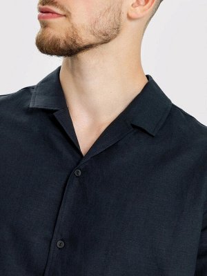 Мужская рубашка черная из хлопка и льна