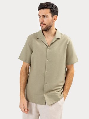 Мужская рубашка хаки из хлопка и льна