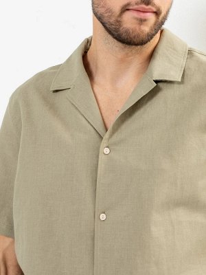 Мужская рубашка хаки из хлопка и льна