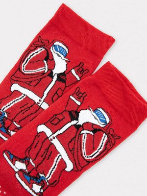 Носки мужские темно-красные с новогодним рисунком (1 упаковка по 5 пар)