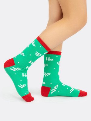 Высокие детские носки в ярком зеленом цвете с новогодним дизайном (1 упаковка по 5 пар)