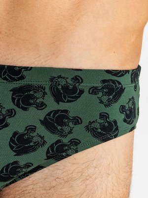 Трусы мужские плавки темно-зеленые с принтом пантер