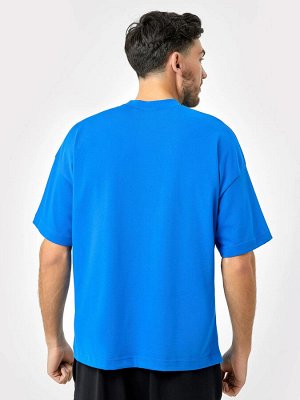 Хлопковая футболка оверсайз синяя с надписью