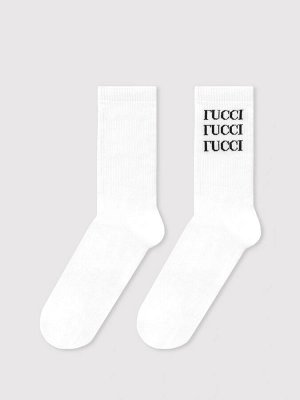 Носки мужские белые с рисунком в виде надписи ГUCCI (1 упаковка по 5 пар)