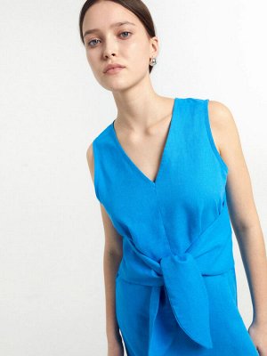 Платье женское в лазурно-голубом цвете из хлопка и льна