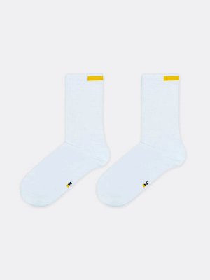 Высокие мужские носки белого цвета с желтым прямоугольником (1 упаковка по 5 пар)