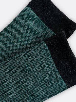 Носки мужские черно-зеленые с жаккардовым рисунком в виде елочки (1 упаковка по 5 пар)