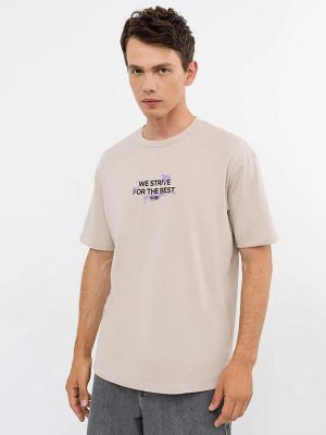 Хлопковая футболка кофейного цвета с лаконичным принтом