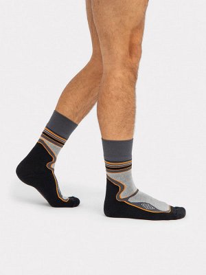 Высокие мужские носки термо темно-серого цвета с оранжевым вставками (1 упаковка по 5 пар)