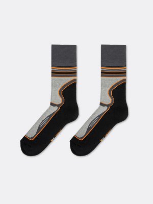 Высокие мужские носки термо темно-серого цвета с оранжевым вставками (1 упаковка по 5 пар)