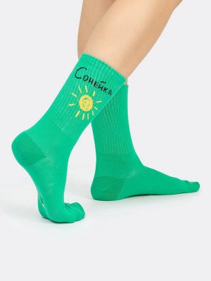 Высокие носки женские в оттенке светлая зеленка с рисунком в виде надписи сонейка (1 упаковка по 5 пар)