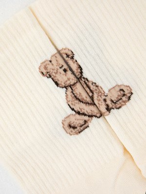 Носки женские бежевые с рисунком в виде медвежат (1 упаковка по 5 пар)