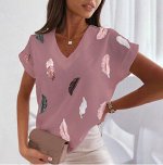 Популярная женская футболка с v-образным вырезом, розовая АТТ23041CA
