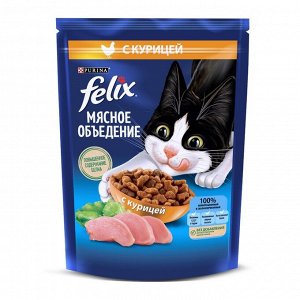 Сухой корм Felix "Мясное объедение" для кошек, курица, 200 г
