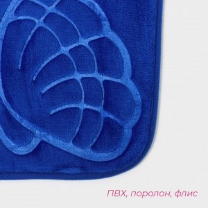 Коврики для ванной и туалета Доляна «Ракушки», объёмные, 2 шт: 40x50 см, 50x80 см, цвет синий
