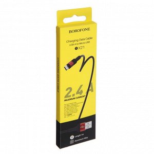 Кабель Borofone BX21, microUSB - USB, 2.4 А, 1 м, тканевая оплётка, красный 9088755