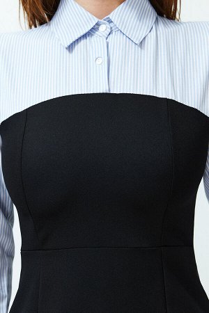 Черное полосатое платье-рубашка миди из тканого материала
