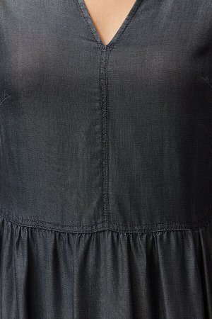 Джинсовое платье макси из антрацита Лайоселл