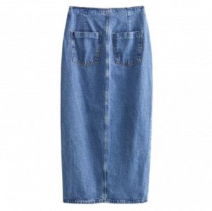 Длинная джинсовая юбка на пуговицах, синий