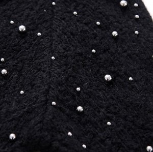 Женская кофта с капюшоном, расшитая бисером, черный