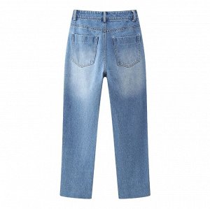 Женские прямые джинсы, расшитые бусинами, синий