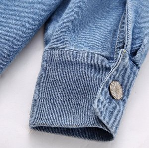 Женская джинсовая рубашка с длинными рукавами, расшита бусинами, синий
